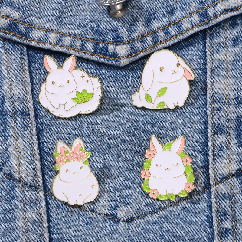 Cute Cartoon Plant Rabbit Theme Pins Pretty Flower Bunny Enamel Brooches For Cheap Womene Jewelry Wholesale