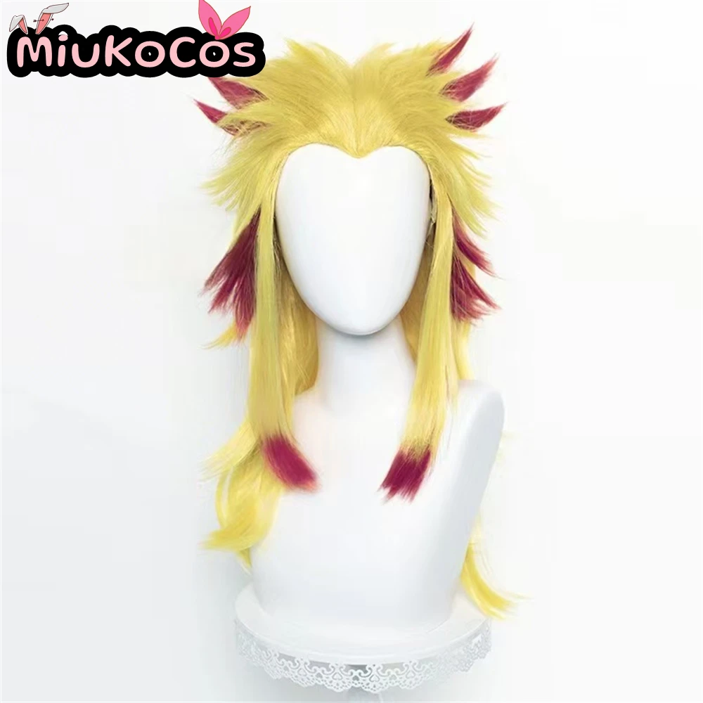 متوفر في المخزون كيوجورو رينجوكو شعر مستعار تأثيري MiukoCosplay أنيمي شيطان القاتل تأثيري