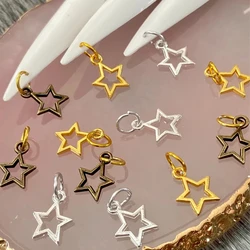 100/10pcs 3D Alloy Luxury Silver Star Nail Charms Hollow Piercing Dangle Jewelry Nail Art Decorations DIY Pendant Manicure