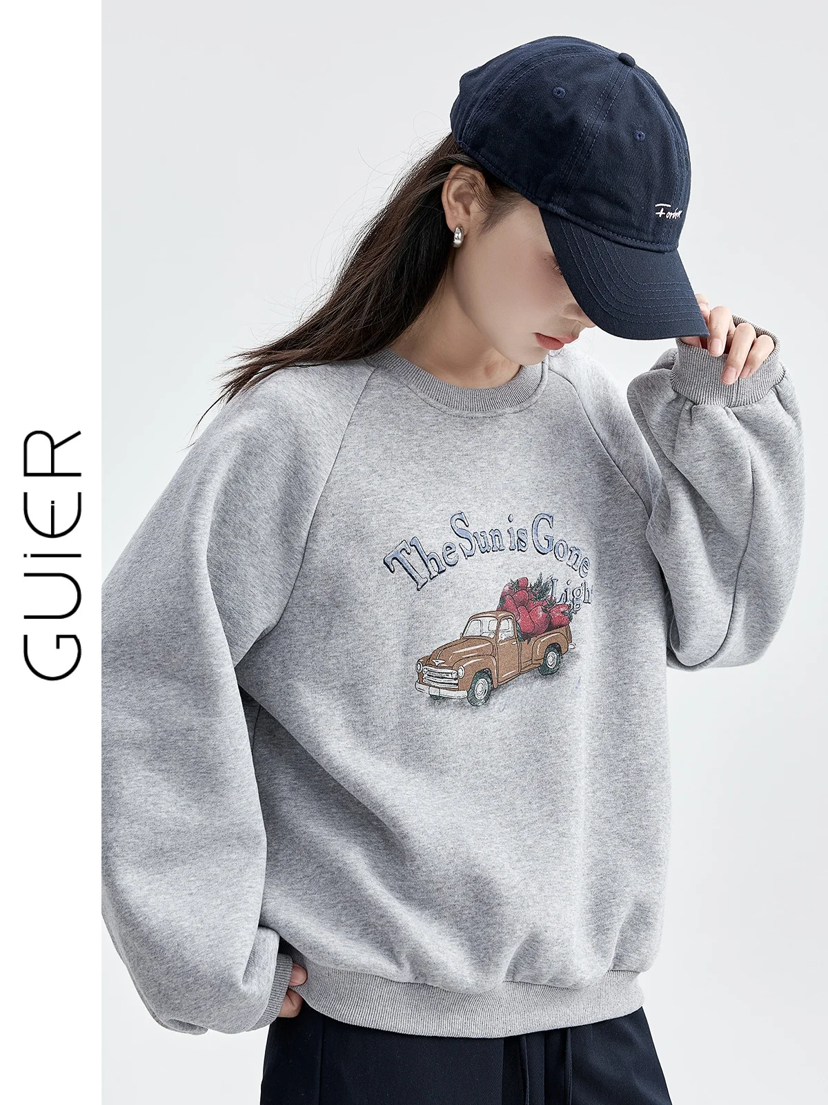 

Женская толстовка с флисовой подкладкой, круглым вырезом и принтом, повседневная, свободного кроя, универсальная, для поездок на работу, с длинными рукавами, зимняя, новинка