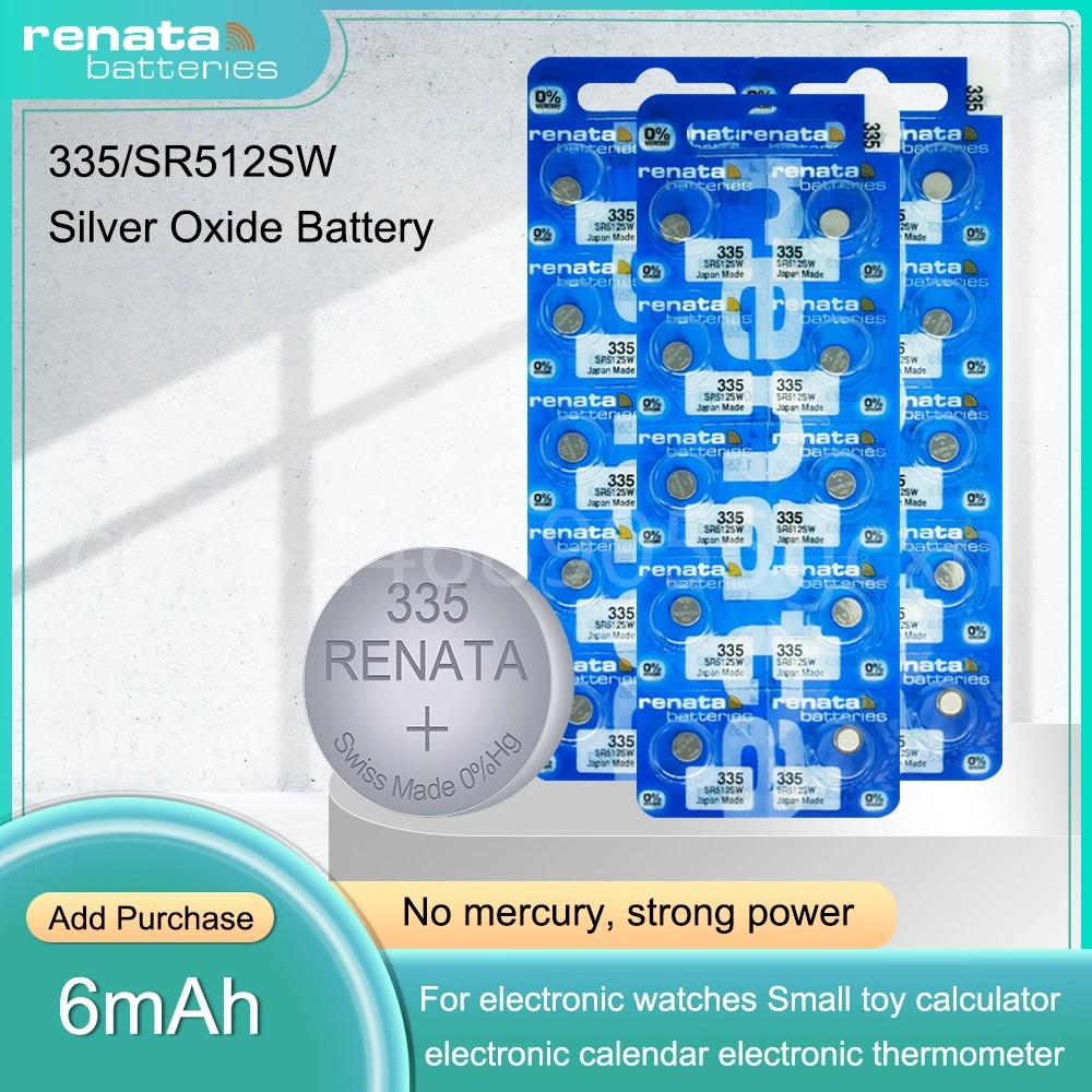 100% Original Renata 335 SR512SW 512 1.55V Silver Oxide Watch Battery for Toy Calculators Remote Button Coin Cell Made In Swiss