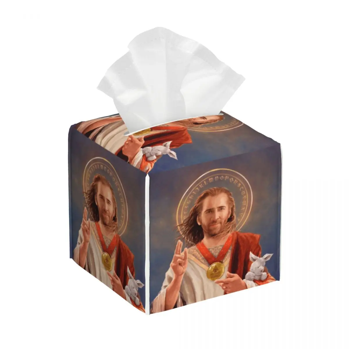 Funda de caja de pañuelos de jaula de Saint Nicolas personalizada, soporte de pañuelos faciales divertido de cuero PU cuadrado para coche