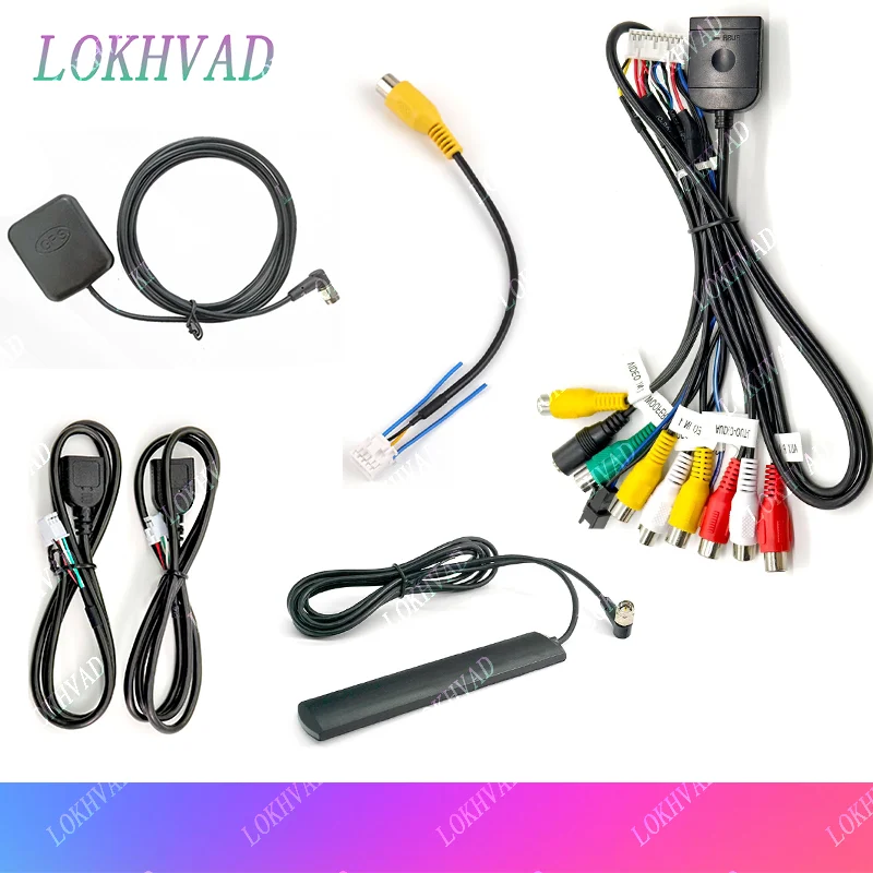 Arnés de cableado de 16 pines, adaptador de puerto USB, antena GPS, vídeo, Audio, RCA, Wifi, Cable de lector 4G para unidad principal de sistema Android de coche de 2 Din