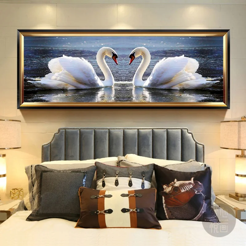 DIY full Diamond Embroidery,Round Diamond 5D Swan Lake landscape Living room decoration rhinestone Diamond painting