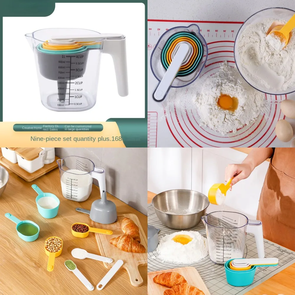 

9-Piece Household Kitchen Plastic Baking Tool Set with Scale, Plastic Measuring Cup, and Measuring Spoon Combination - Essential