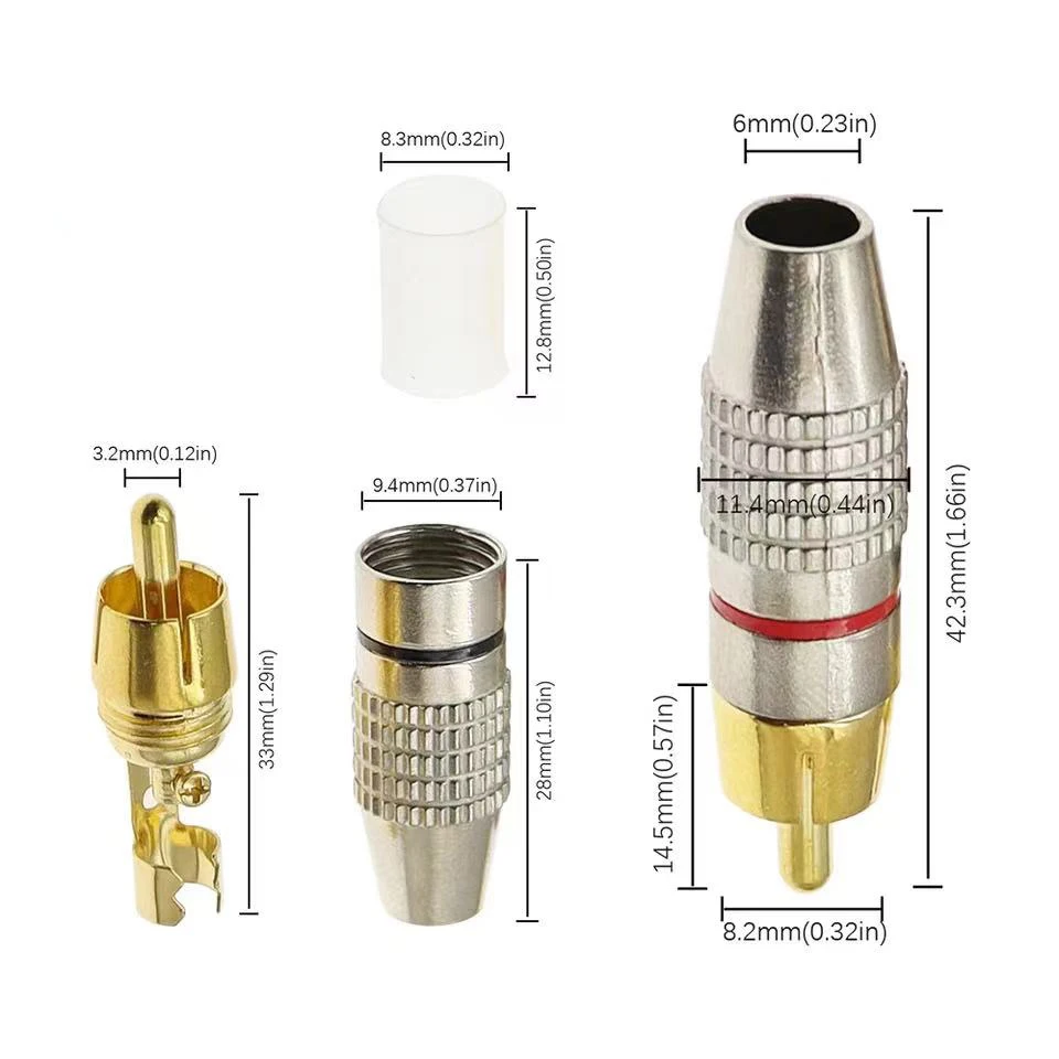 1/4/10 قطعة RCA ذكر موصل غير لحام التوصيل كمية عالية محول للصوت كابل التوصيل فيديو كاميرا تلفزيونات الدوائر المغلقة لحام خالية #6