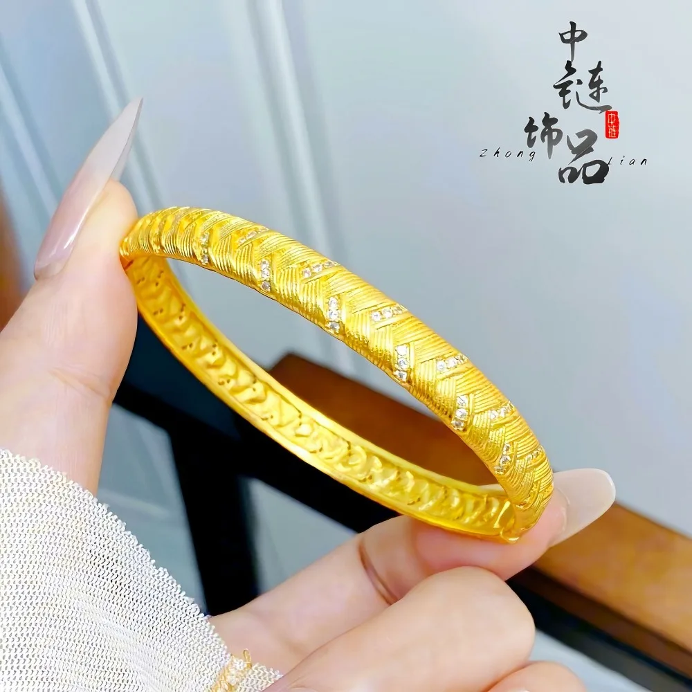 Gold set with diamond braided grain buckle bracelet national tide wind drawing twist 9999gold