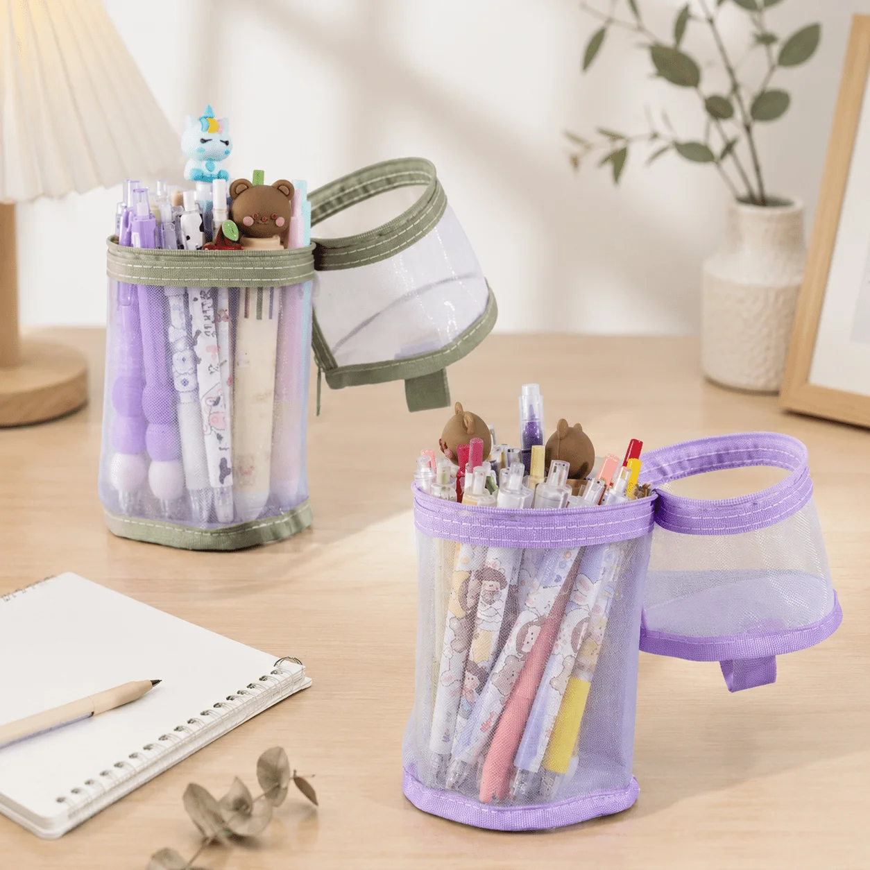 Transparent Standing Pencil Cases, High-Definition Visible Nylon Material, Student Daily Storage, Large-Capacity Stationery Box.
