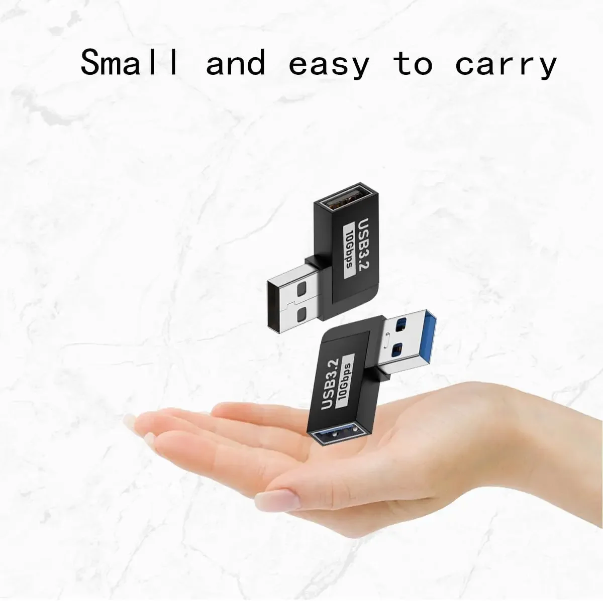 90 Degree USB 3.0 Extension Adapter Left and Right Angled USB-A Male to Female Connection Converter for Laptops, Wall Chargers