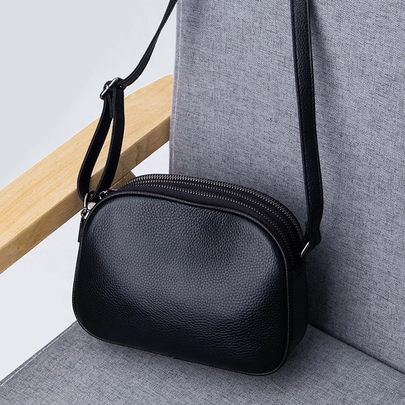 Three Zipper Bags Fashion Women\'s Shoulder Bags Soft Leather Casual Crossbody Bags