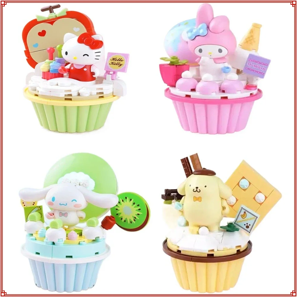 

Keeppley Anime Cartoon Cake Cup Series Building Blocks Hello Kitty Kuromi My Melody Pre-teaching Puzzle Toys Kids Holiday Gifts