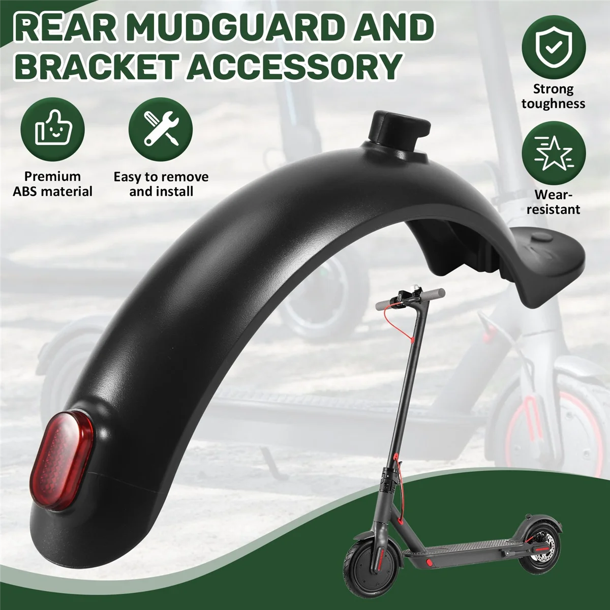 ABMW-Rear Mudguard and Bracket Accessory with Taillight for M365/M365 Pro Scooter with Screws and Screw Caps