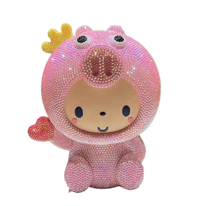 DIY Handmade Rhinestone Pink Crown Pig Coin Deposit Jar Crystal Living Room Statue Mosaic Cross Stitch Home Decorative Kids Gift