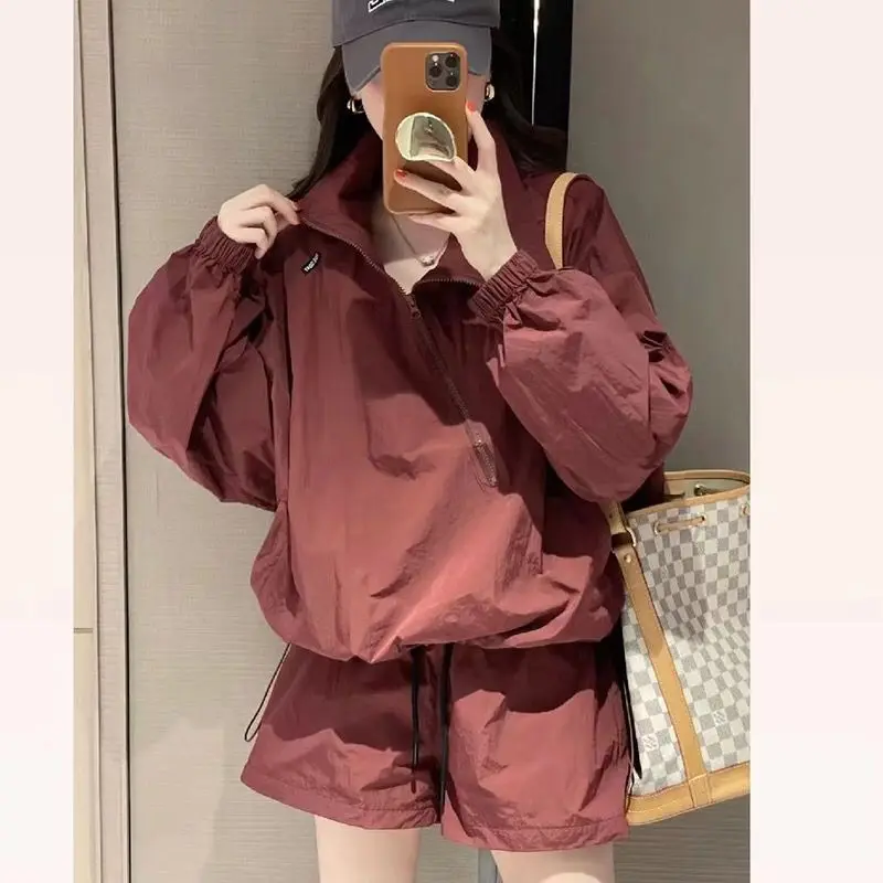 مجموعة Dongdaemun Chic رقيقة للحماية من الشمس سترة واقية من الرياح كاجوال رياضية مكونة من قطعتين مجموعة نسائية صيفية من Sli Commuter Win...