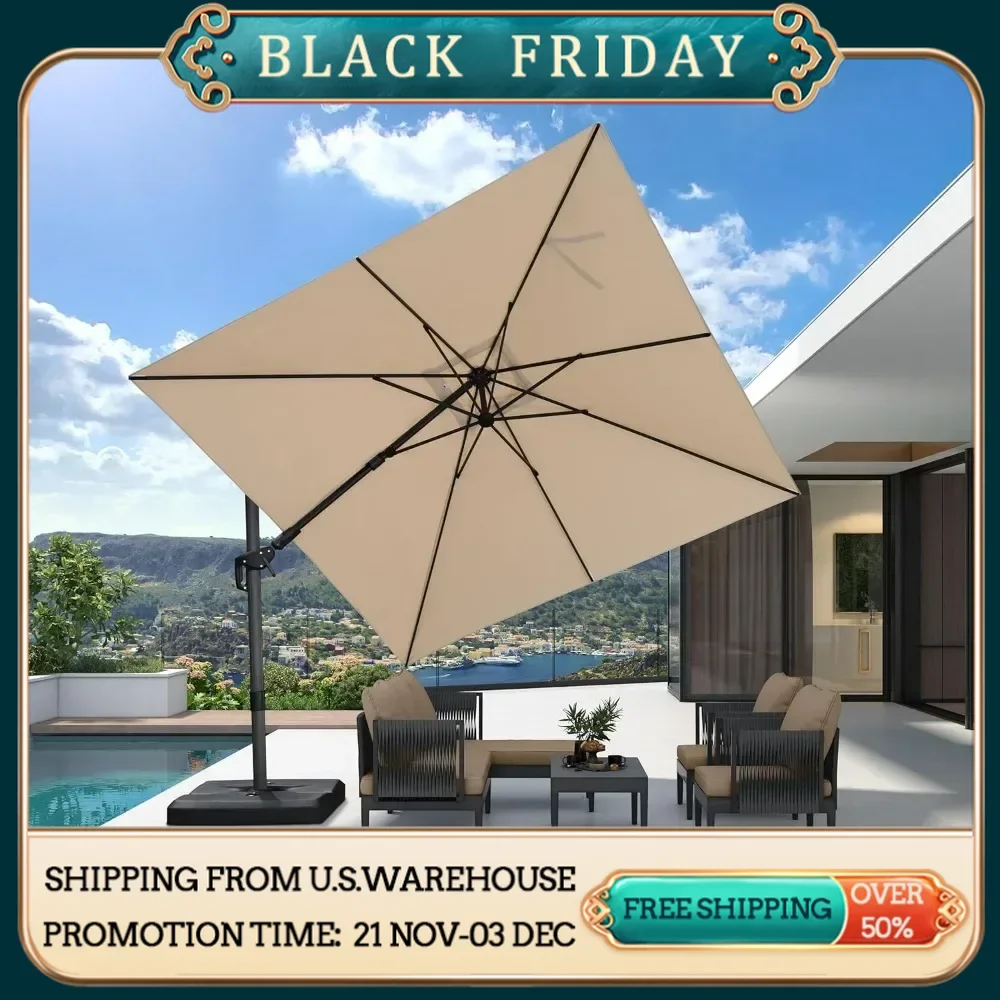 

9.8' X 9.8' Left-right Tilting Patio Umbrella Outdoor Cantilever Swivel Square Umbrella with Tilt Aluminum Offset Umbrella