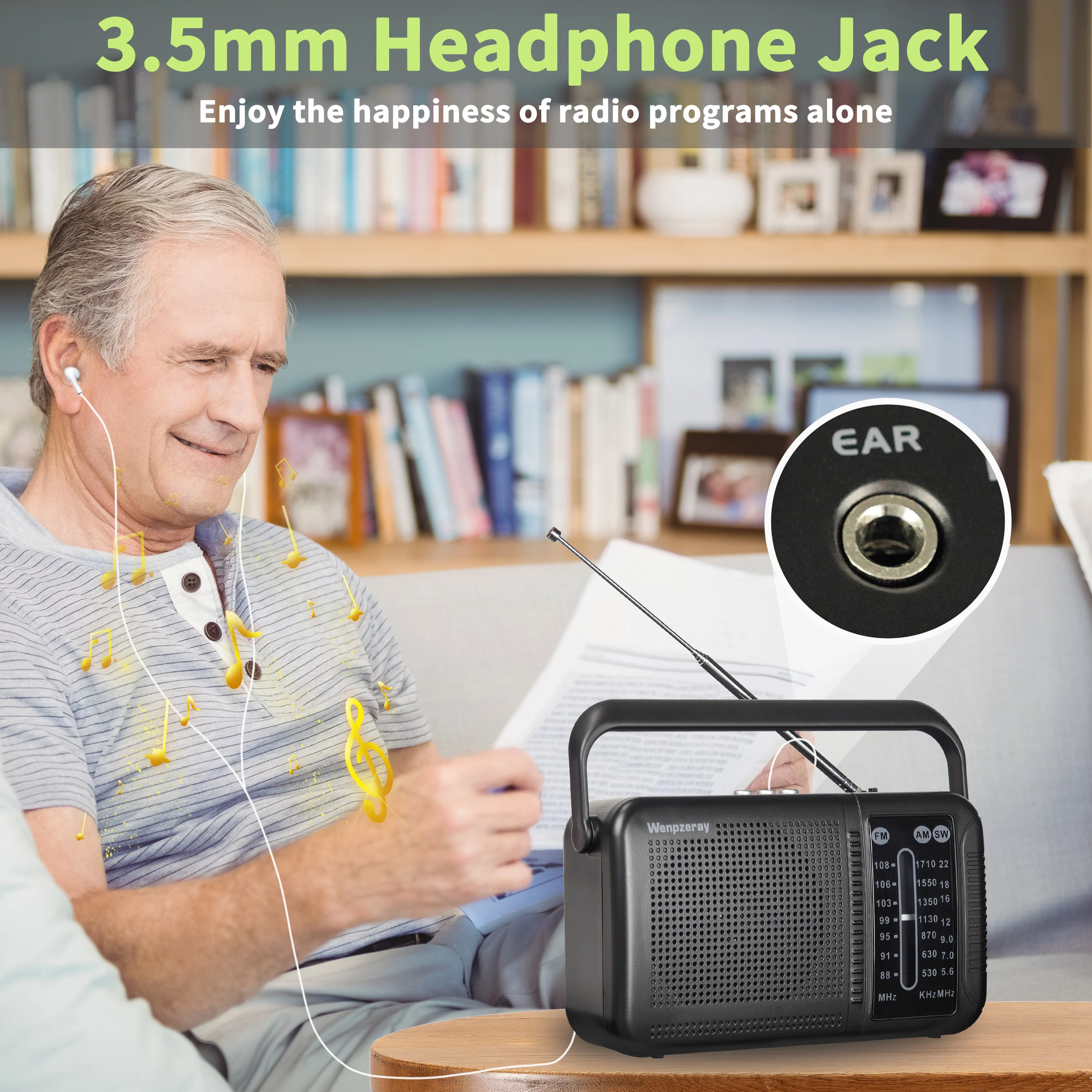 Radio AM FM à ondes courtes, récepteur rétro, haut-parleur Bluetooth, grande réception, prise en charge de la carte TF, lecture USB, grand cadran, grand cadeau, noir