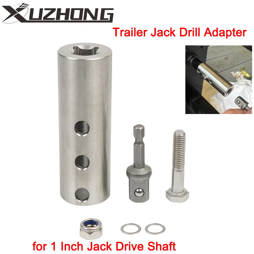 Stainless Steel Trailer Jack Drill Adapter Fit for 1 Inch Jack Drive Shaft, with a 1/2 Inch Socket Adapter Bit