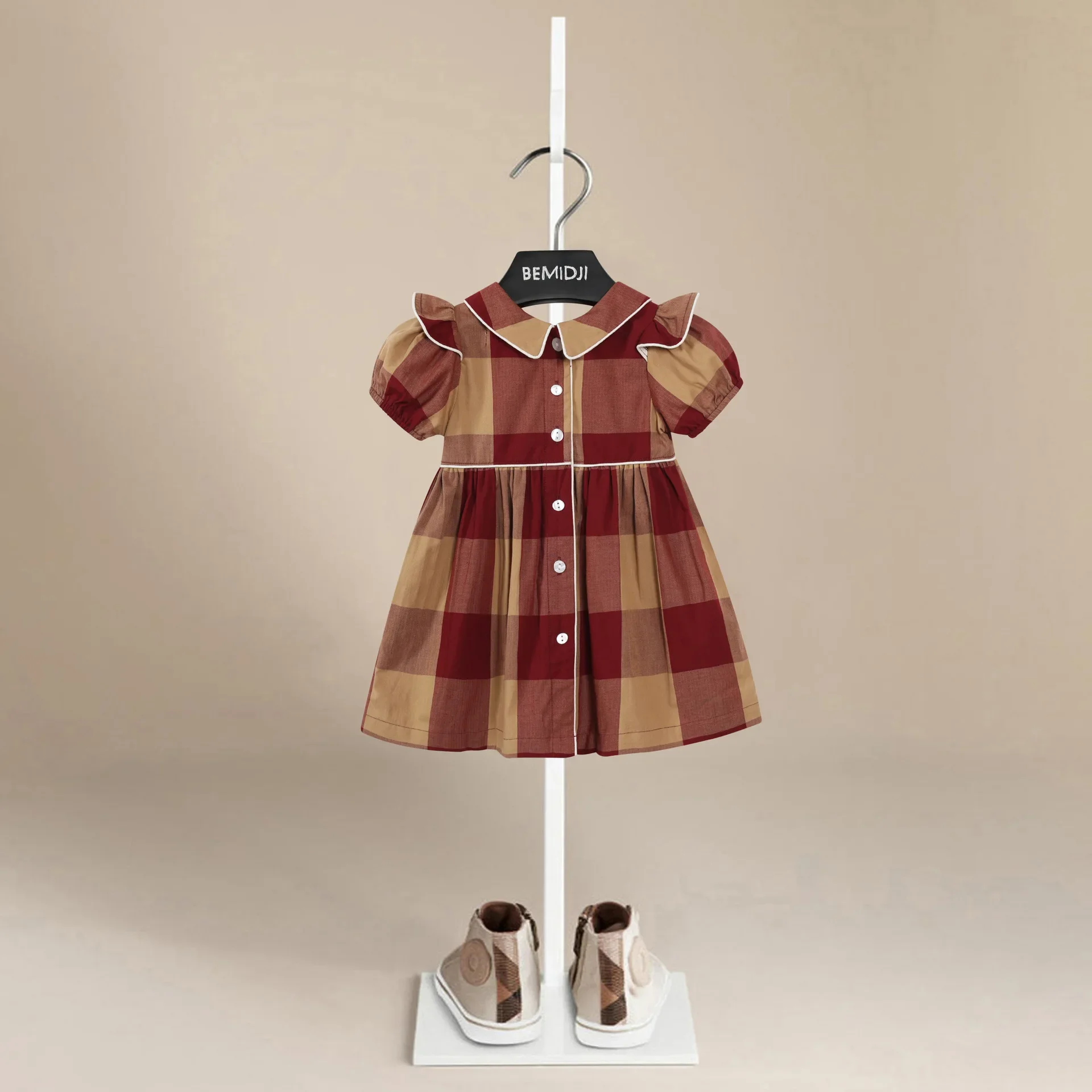 

Toddler Baby Girl Dress 2022 Summer New Sweet Style Short Sleeve Princess Dress Plaid A-line Skirt Kid Clothes Baby Vestido 1-7Y