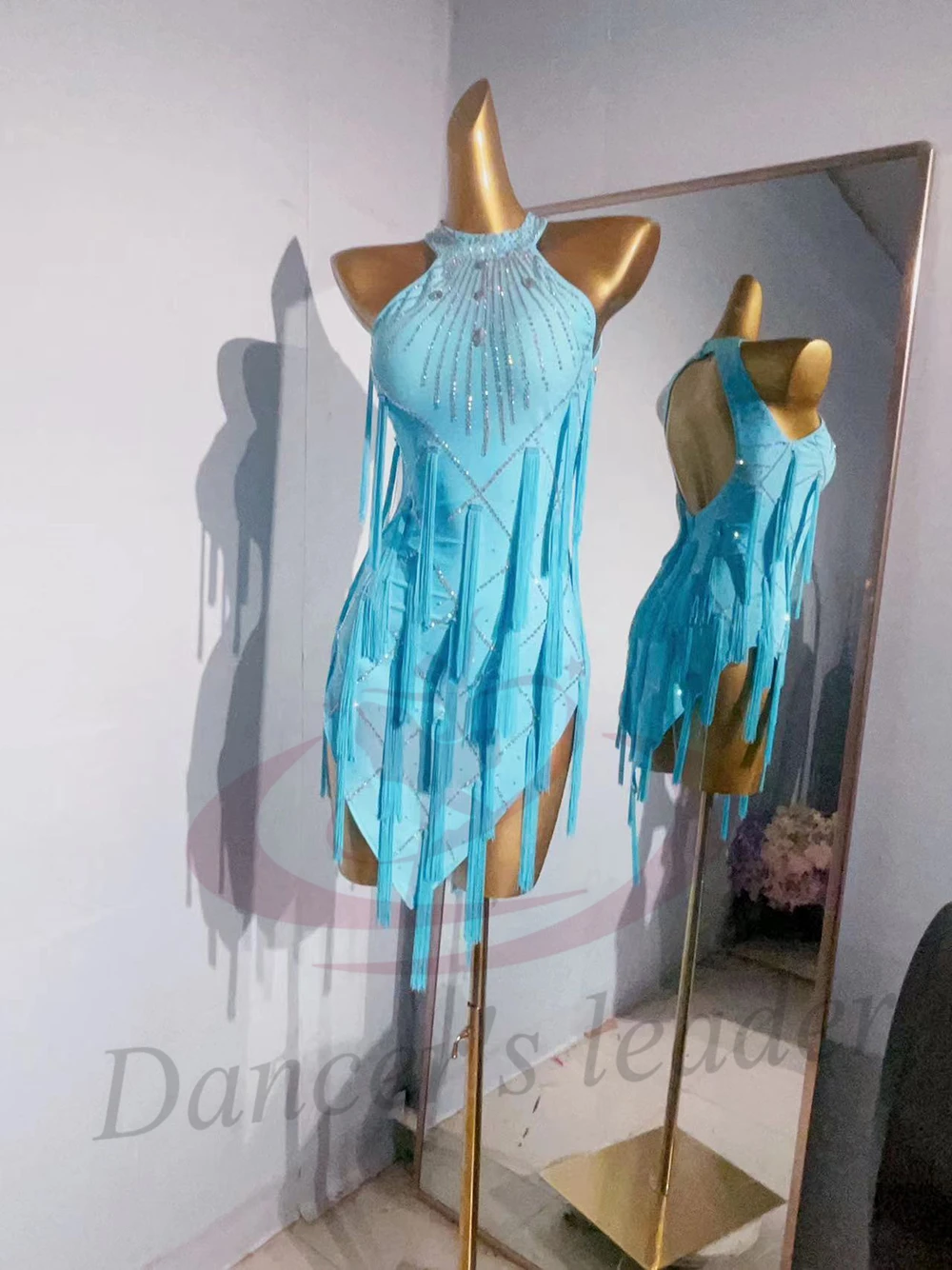 Vestido de dança latina adulto e infantil ab pedra high-end personalizado sem mangas borla vestido floral cha cha tango roupas femininas