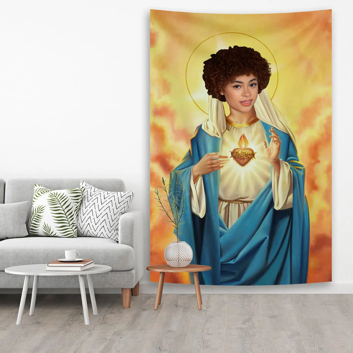 QdDeco I Love Ice Spice Hanging Tapestry Rapper Jesus Printed Dorm Or Bedroom Background Cloth Aesthetic Home Decoration