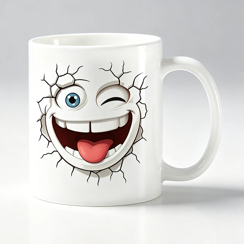 Single Smiley Face Breakthrough Ceramic Coffee Mug - 11oz, featuring a unique design perfect for holidays and New Year's.