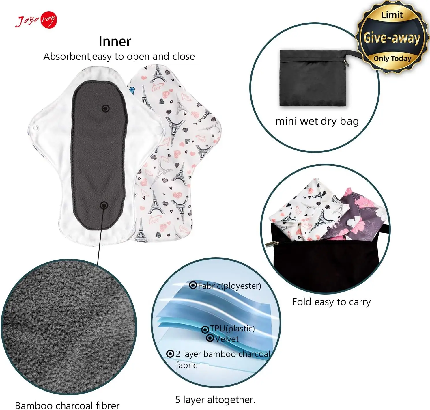 2 قطعة القماش الصحي للجنسين قابلة لإعادة الاستخدام سلس البول الحيض وسادة-مقاوم للماء ماصة تنفس القماش المناديل للاستخدام اليومي/طوال الليل #3