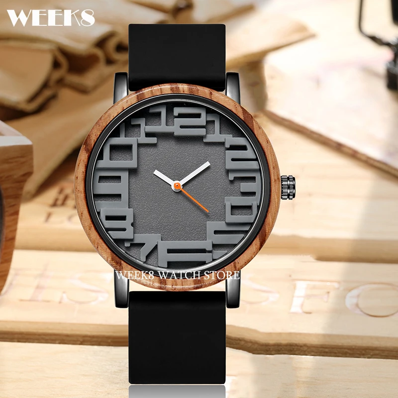 

Bamboo Wood Watch for Men Women Simple Concept Numbers Silicone Band Watches Wristwatch Wooden Male Ladies Clock reloj de madera