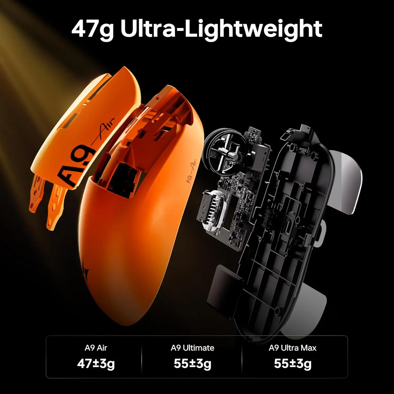 Ratón Inalámbrico Ergonómico para Juegos ATK A9 Air Ultimate, Sensor Ultra PAW3950, Dual 8K, 47g Ligero, 0.181ms de Baja Latencia para FPS 4