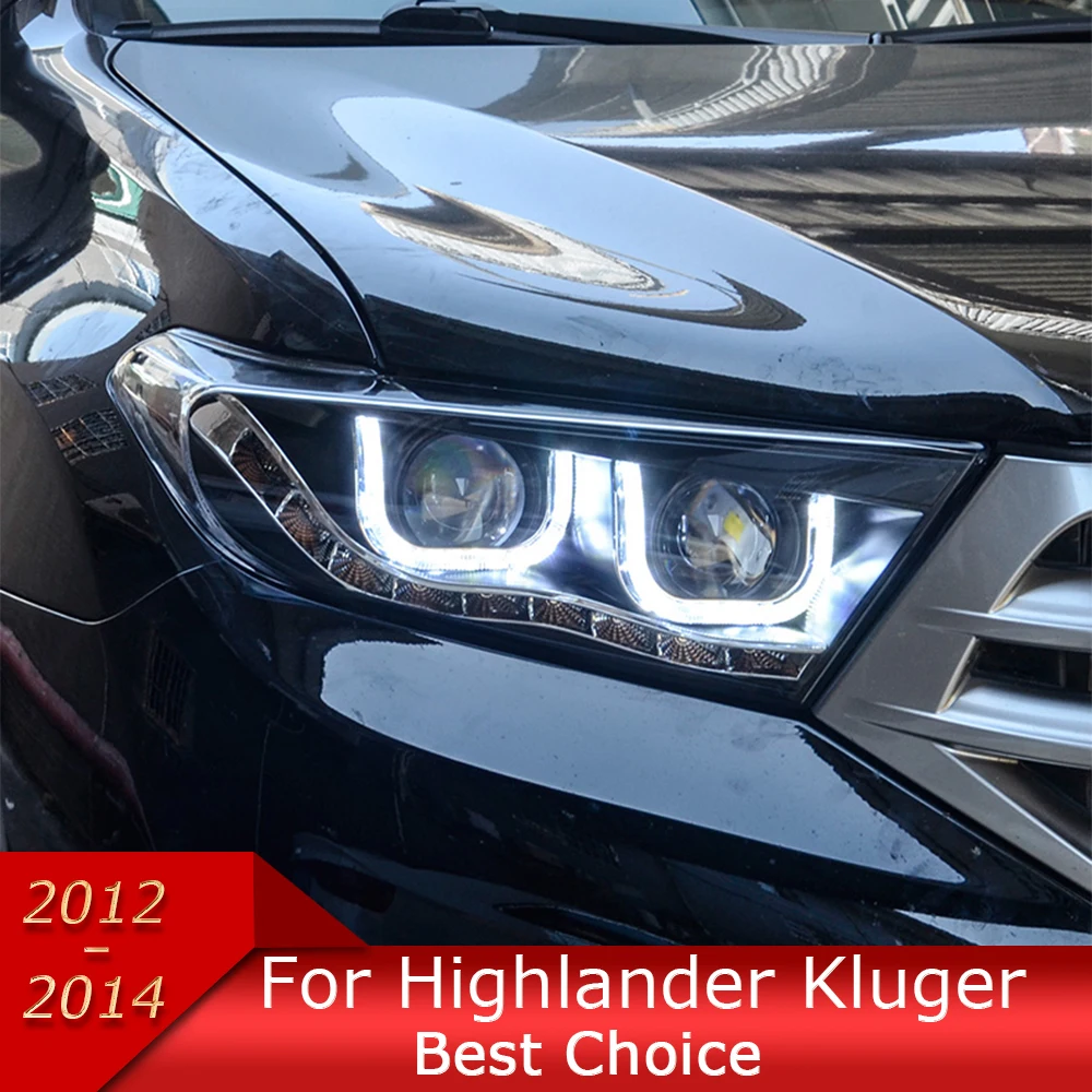 Car Lights for Toyota Highlander 2012-2014 Kluger LED Auto Headlight Assembly Upgrade Double U Style Projector Lens Accessories