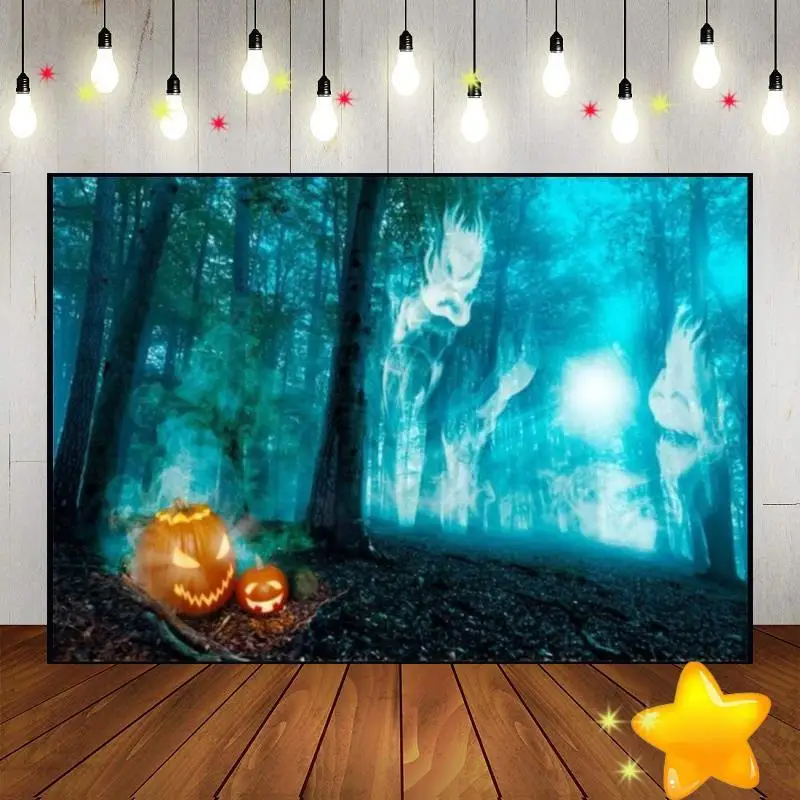 Halloween Old Castle Background Baby Shower Rustic Wood Custom Birthday Backdrop Gloomy Woods Graveyard Photography Backdrops