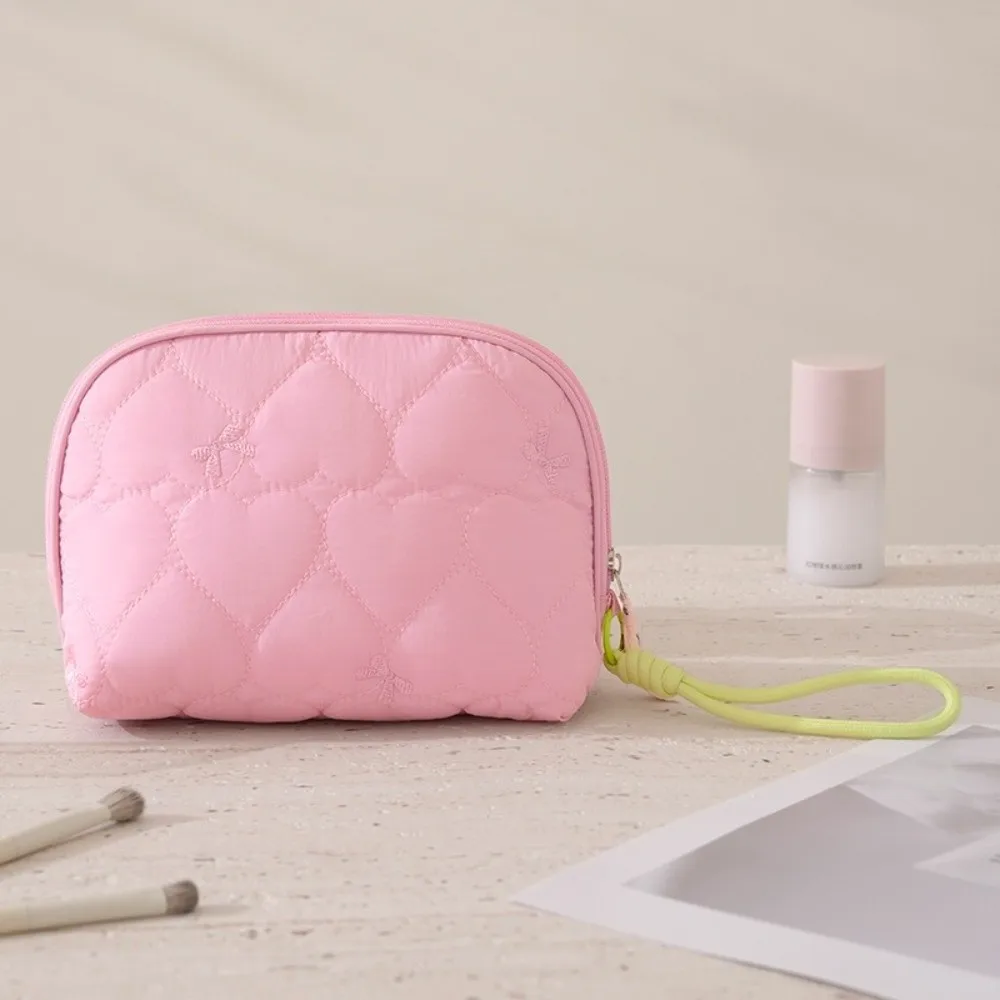 Large Capacity Quilted Cosmetic Bag Candy Color Ultralight Love Heart Handbag Zipper Closure Portable Women Clutch Pouch