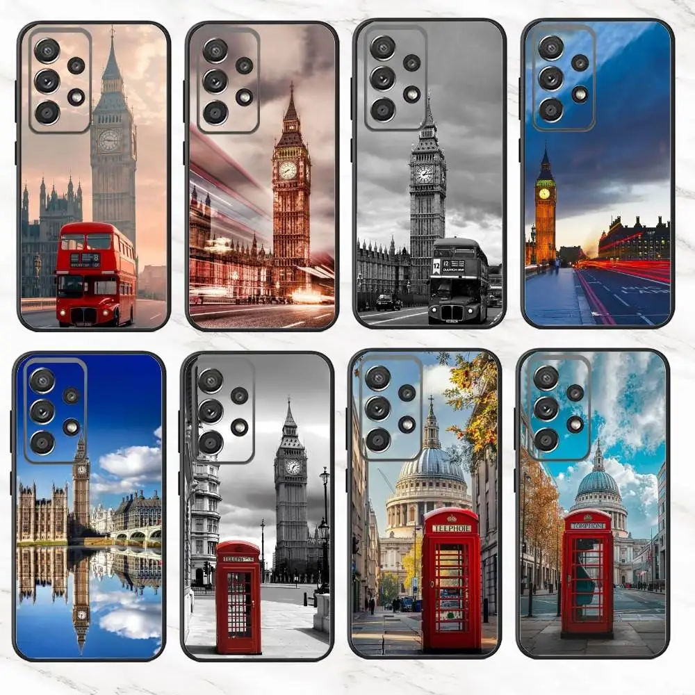 L-London Bus England Big Ben  Phone Case For Samsung S25,S24,S21,S22,S23,S30,Ultra,S20,Plus,Fe,Note,10,9,5G Black Cover