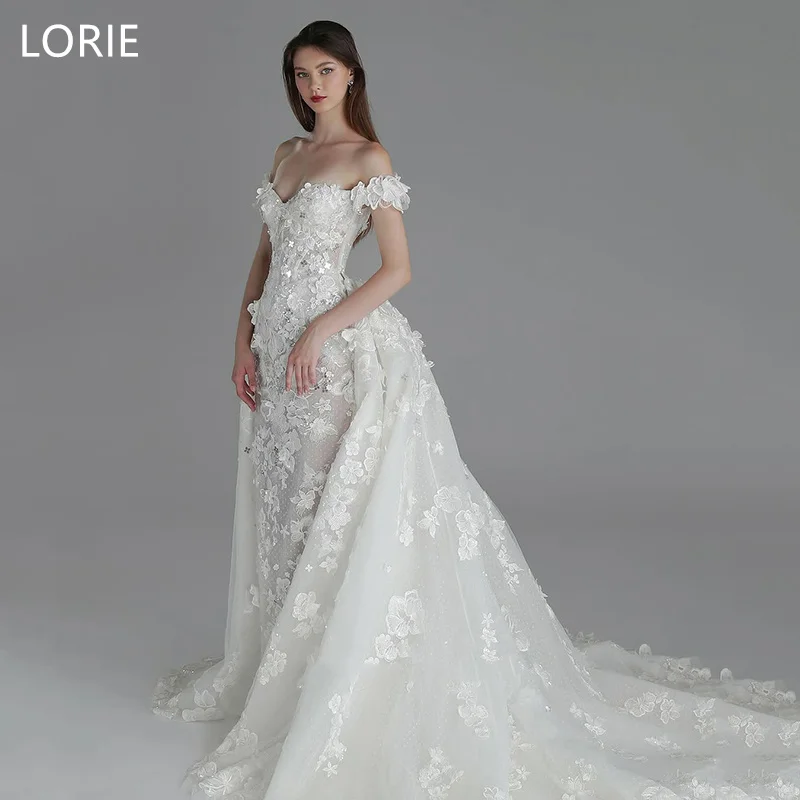 LORIE A-Linie Sexy Spitze Blumen Applikation Hochzeitskleid Schulterfrei Elegante Brautkleider Rückenfreies Brautkleid Maßgeschneidert 2025