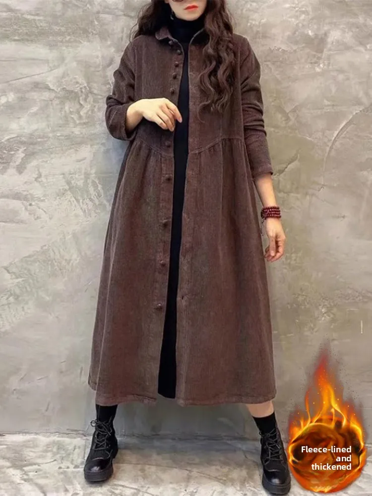 Casaco de veludo vintage feminino quente solto lapela fce forrado blusão outerwear gola botão plaet longo sve
