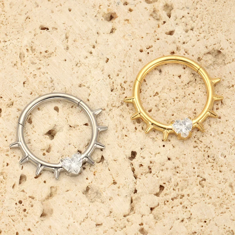 ZOOR F136 التيتانيوم 2025 جديد الشرير سبايك الأنف الدائري ثقب القلب تشيكوسلوفاكيا الحاجز 16 جرام هوب الفرس Daith أقراط بأكسيد مجوهرات للجسم