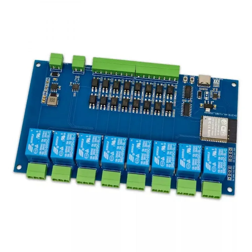 ESP32 Modbus 8-channel Relay Module RS485 8 Way Input 8 Way Output Optocoupler Isolation 9-24V Power Supply with WiFi/Bl-uetooth