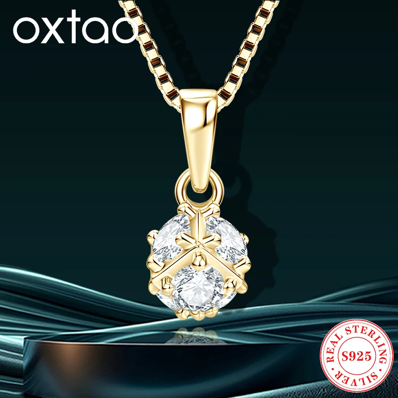

OXTAO Round Moissanite Geometric Pendant Necklace For Women Love Christmas Gifts Jewelry Necklaces Original 925 Sterling Silver