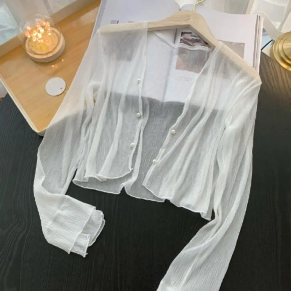 

Lightweight Sun Protection Chiffon Cardigan for Women - Solid Color Loose Fit Button Up Long Sleeve Cover Up for Spring Summer