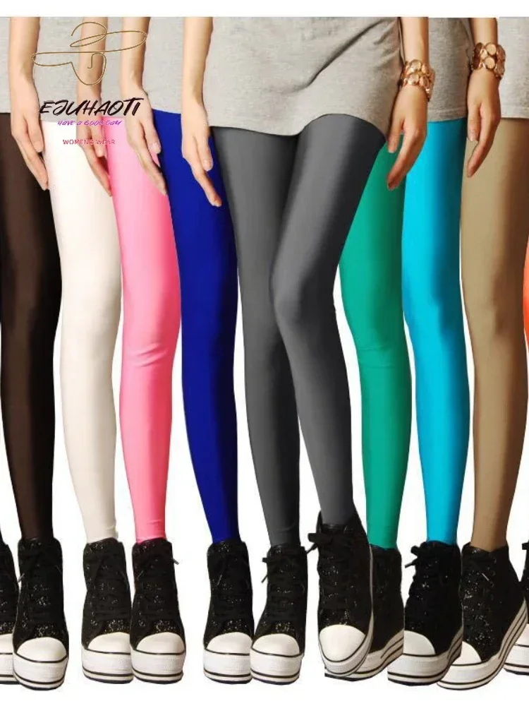 Pantaloni a matita colorati da donna pantaloni sportivi a fluorescenza elasticizzati a vita alta con usura esterna Slim primavera estate