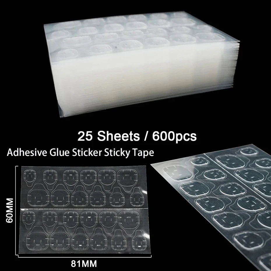 

25 Sheet/600PCS Double Side Glue Nail Sticker Adhesive Tabs Waterproof Breathable Fake Nail Glue Stickers Jelly False Nails Tips
