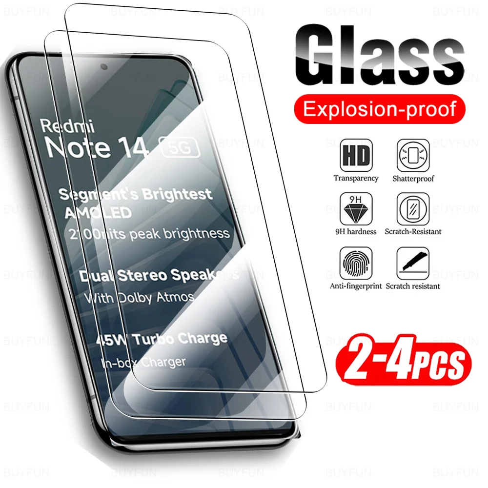 2-4Pcs Screen Protector For Redmi Note 14 5G 6.67 inch 2024 Xiaomi Tempered Glass HD Crystal Clear Protective Film Case Friendly