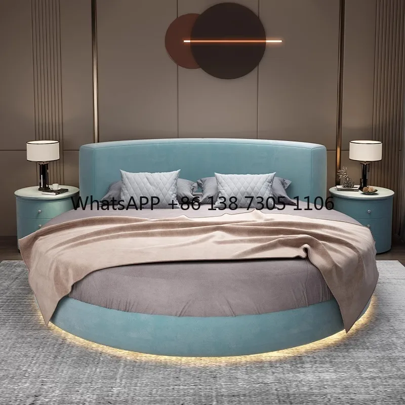 

Round Bed Hotel B & B Princess Love Bed Modern Simple Large Apartment Master Bedroom Leather Bed