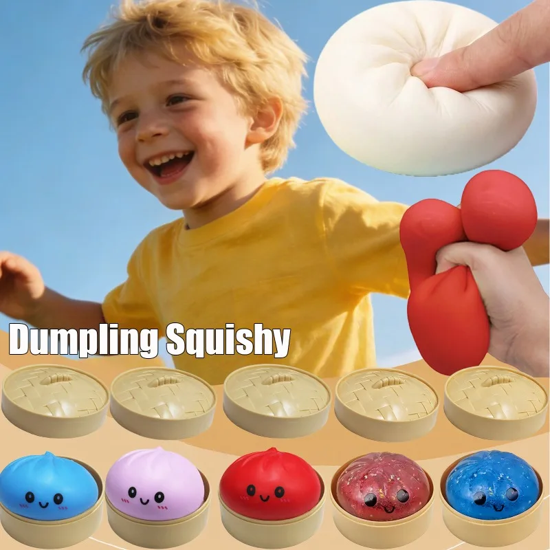 Dumpling Squishy Stress Balls Fidget Sensory Toy Simulation Food with Little Steamer Squeeze Dough Ball Stress Relief Gifts