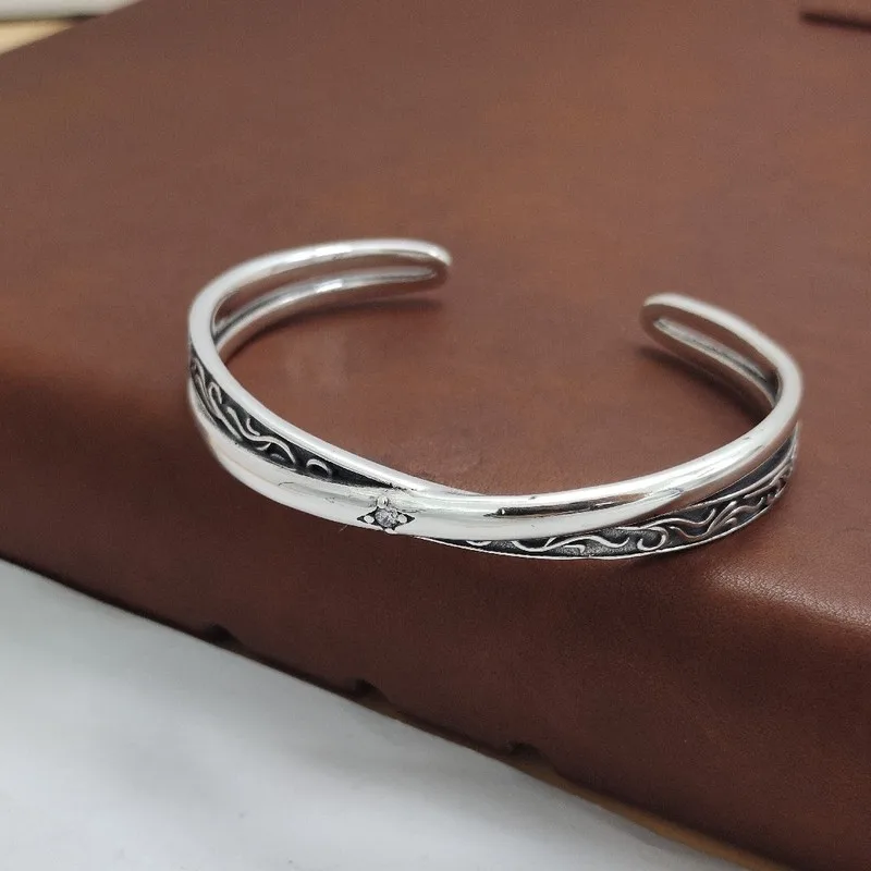 S925 Silver Pattern Artistic Smooth Twisted , Fashionable Solid Bracelet Girlfriend