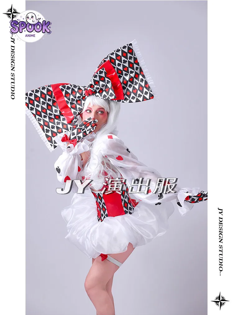 Cute Clown Dress Alice Costume Anime April Fools Day Poker Cards Bow Stage Performance Party Show Event Body Suit for Women view 5
