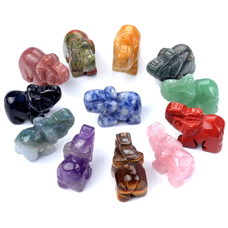 Mini Elephant Gemstone Figurines Hand Carved Pocket Statue Healing Crystals Good Luck for Home Decor 1 Inches