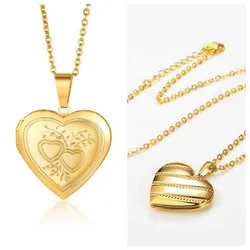 New Fashion Love Heart Pendants Locket Chain Stainless Steel Short Long Womens Gold Color Necklace Jewelry Gift