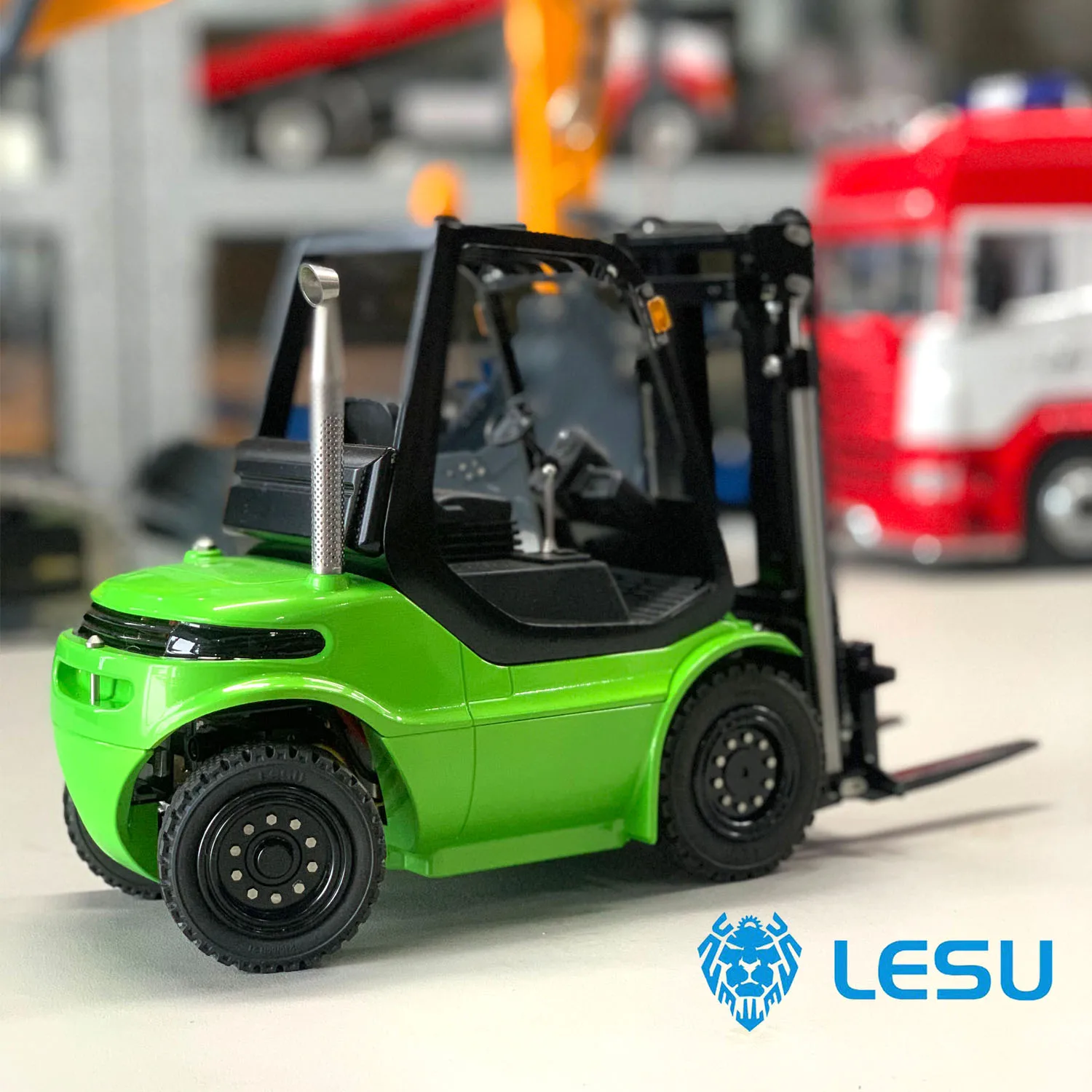 LESU RC 1/14 Full Metal Forklift Green Transfer Truck Pump Motor Model Sound ESC Adult Outdoor Toys