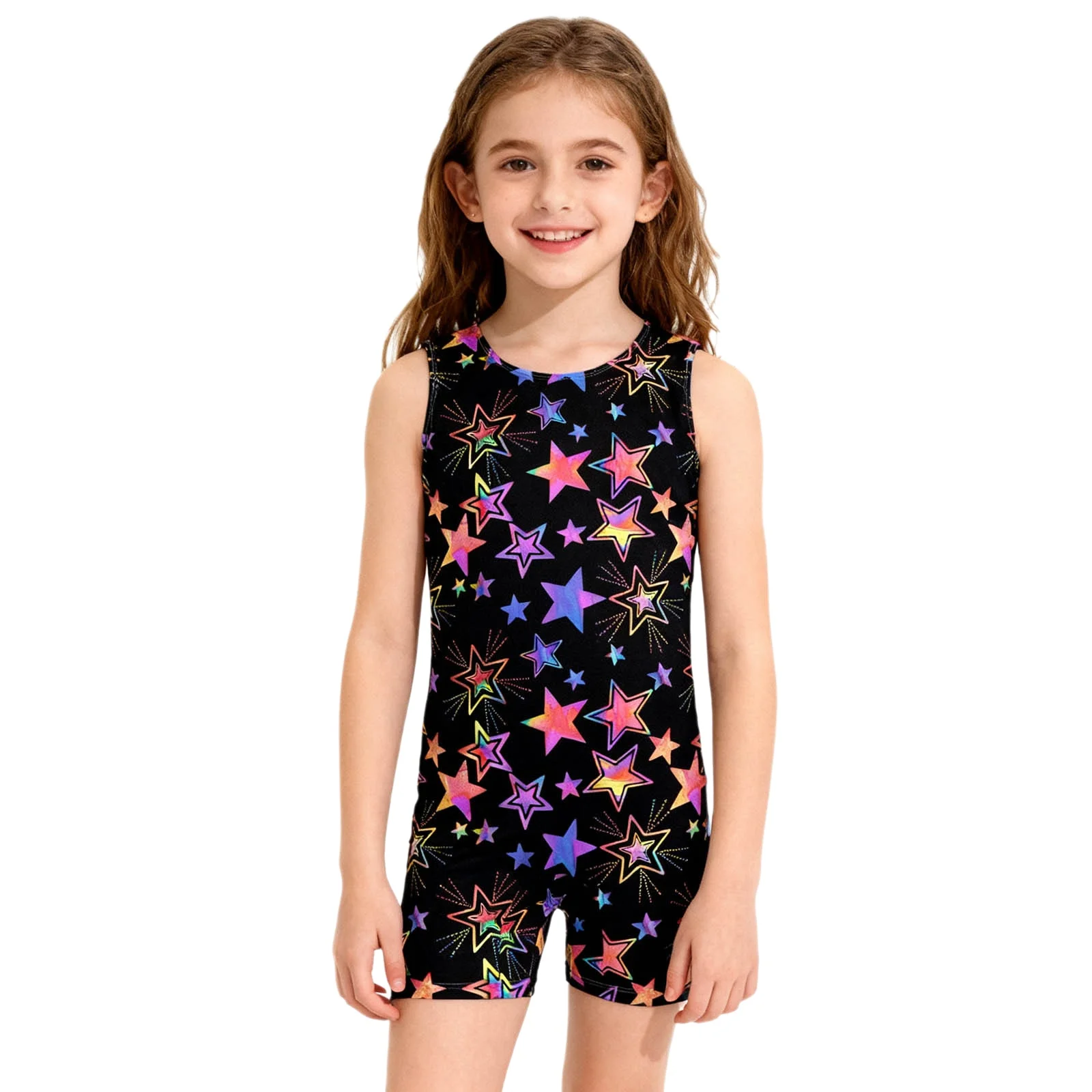 

Kids Girls Dance Gymnastics Training Leotard One Piece Sleeveless Print Breathable Swimsuits Diving Jumpsuit Stage Dance Clothes