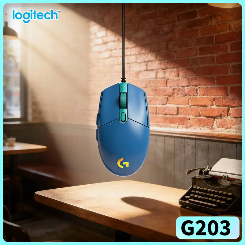 Logitech G203 wired gaming mouse lightweight slim gaming chassis multi‑gear DPI RGB glow anti‑slip feet USB laptop pc